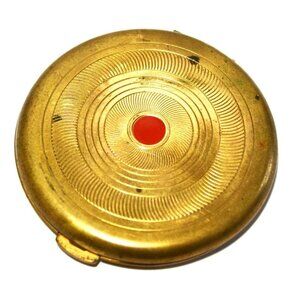 Vintage Coty Woman's Compact Red Dot Center Concentric Circles Gold Colored
